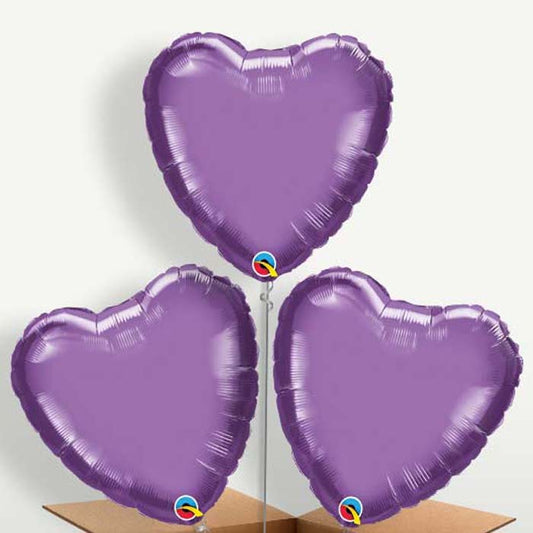 Chrome Purple Heart Bunch of Balloons inflated with Helium | Party Save Smile