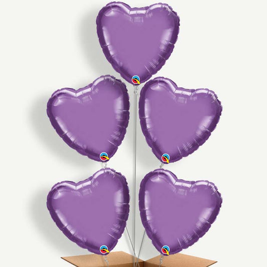 Chrome Purple Heart Balloon Cluster Inflated with Helium | Party Save Smile