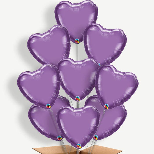 Chrome Purple Heart Balloon Bundle Inflated with Helium | Party Save Smile
