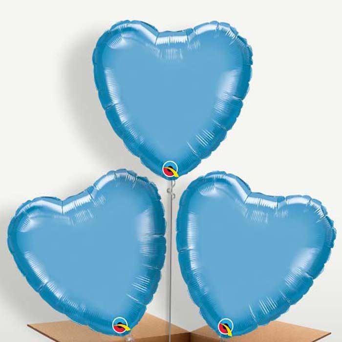Heart Blue Chromes Balloons in a Bunch Inflated with Helium | Party Save Smile