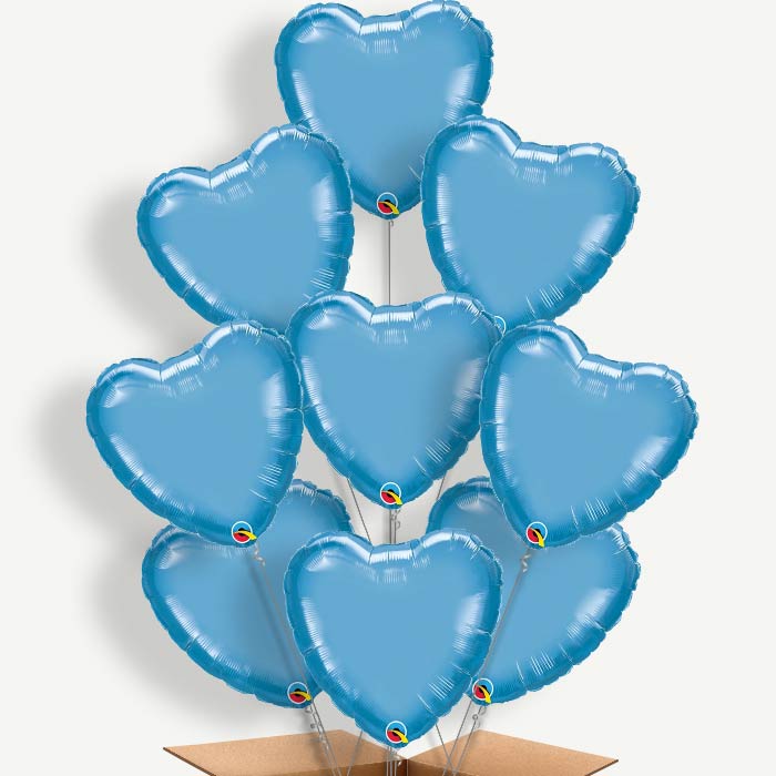 Heart Blue Chromes Balloon Bundle Inflated with Helium | Party Save Smile