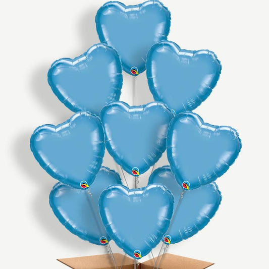 Heart Blue Chromes Balloon Bundle Inflated with Helium | Party Save Smile