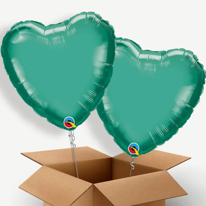 Chrome Green Heart Helium Balloon Duo | Party Save Smile