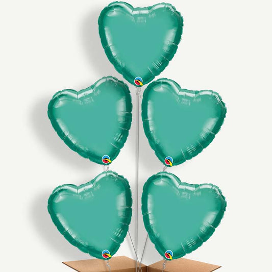 Chrome Green Heart Balloon Cluster Inflated with Helium | Party Save Smile