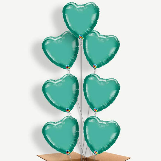 Chrome Green Heart Balloon Arrangement Inflated with Helium | Party Save Smile