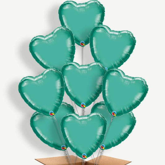 Chrome Green Heart Balloon Bundle Inflated with Helium | Party Save Smile