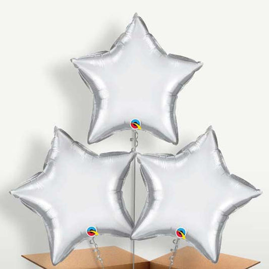 Chrome Silver Star Bunch of Balloons inflated with Helium | Party Save Smile
