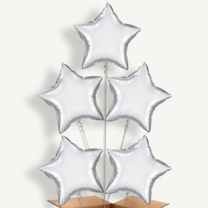 Chrome Silver Star Balloon Cluster Inflated with Helium | Party Save Smile