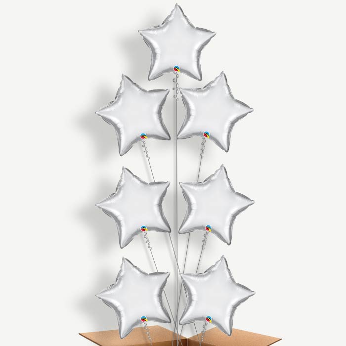 Chrome Silver Star Balloon Arrangement Inflated with Helium | Party Save Smile