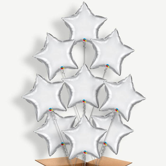 Chrome Silver Star Balloon Bundle Inflated with Helium | Party Save Smile