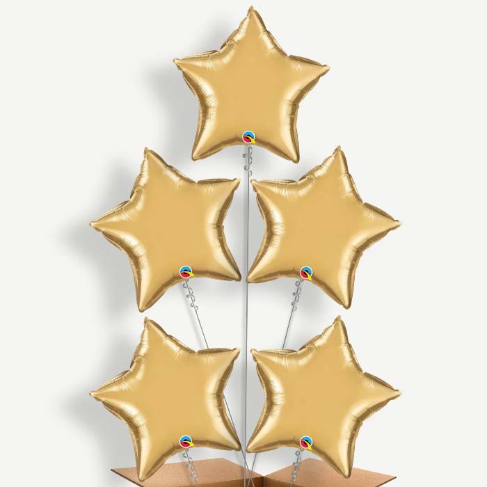 Chrome Gold Star Balloon Cluster Inflated with Helium | Party Save Smile