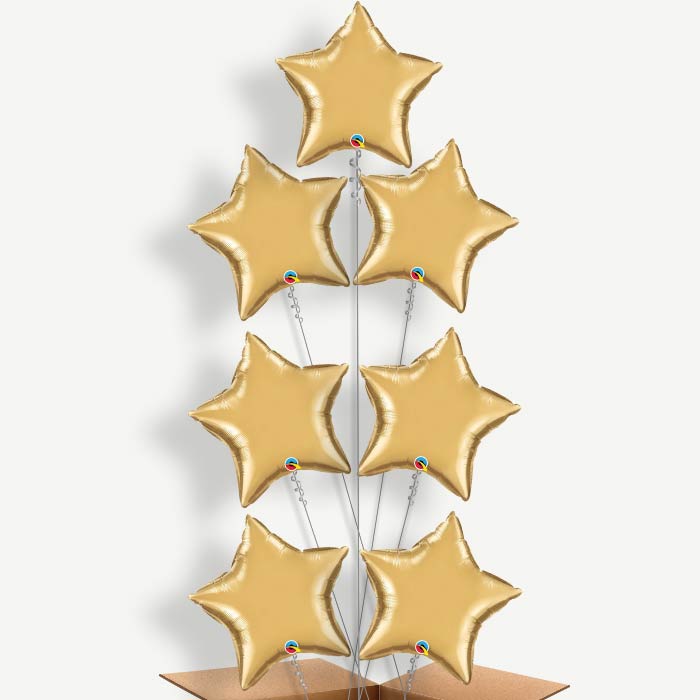 Chrome Gold Star Balloon Arrangement Inflated with Helium | Party Save Smile