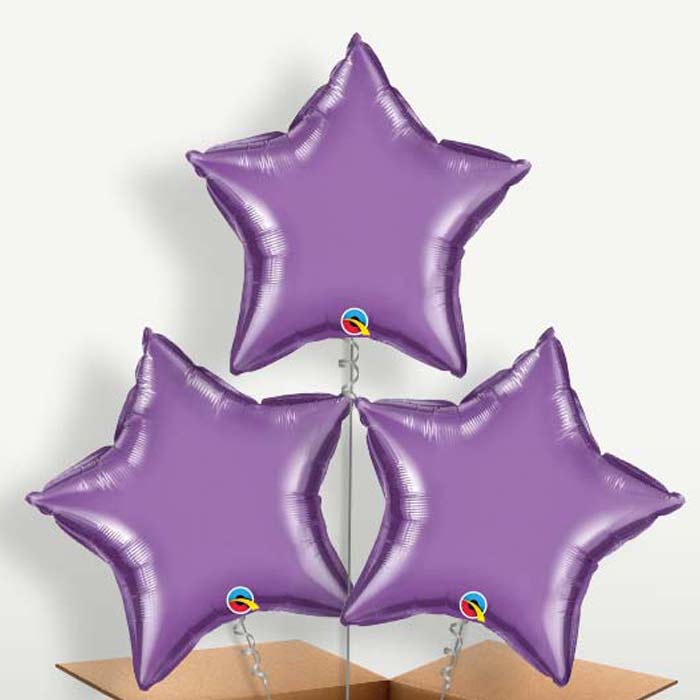 Chrome Purple Star Bunch of Balloons inflated with Helium | Party Save Smile