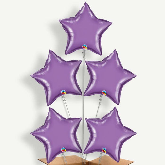 Chrome Purple Star Balloon Cluster Inflated with Helium | Party Save Smile