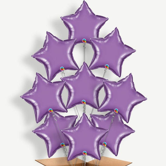 Chrome Purple Star Balloon Bundle Inflated with Helium | Party Save Smile
