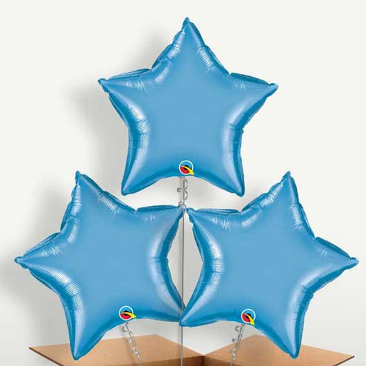Blue Chrome Star Bunch of Balloons inflated with Helium | Party Save Smile
