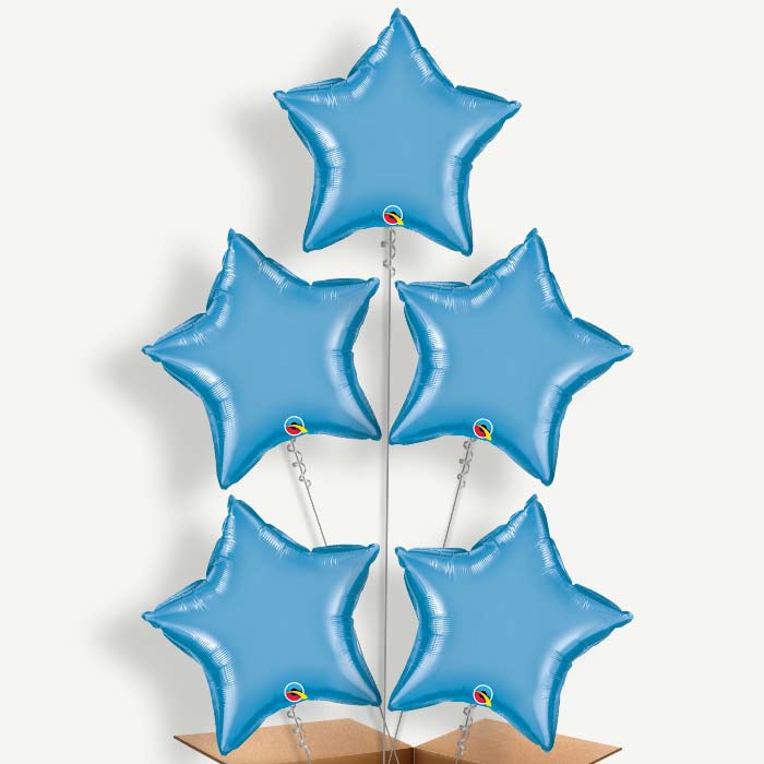 Blue Chrome Star Balloon Cluster Inflated with Helium | Party Save Smile