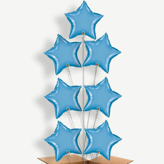 Blue Chrome Star Balloon Arrangement Inflated with Helium | Party Save Smile