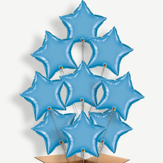 Blue Chrome Star Balloon Bundle Inflated with Helium | Party Save Smile