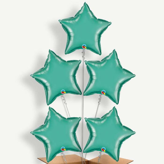 Chrome Green Star Balloon Cluster Inflated with Helium | Party Save Smile