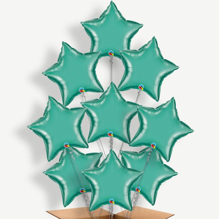 Chrome Green Star Balloon Bundle Inflated with Helium | Party Save Smile