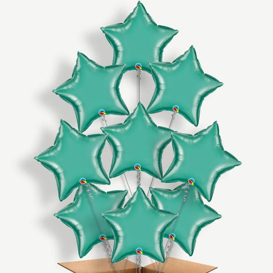 Chrome Green Star Balloon Bundle Inflated with Helium | Party Save Smile