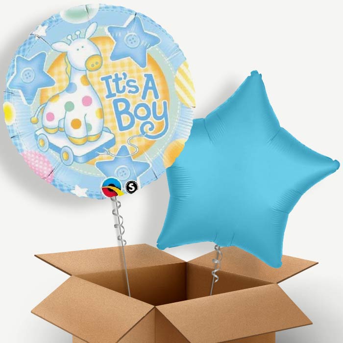Giraffe Baby Boy Helium Balloon Two | Party Save Smile