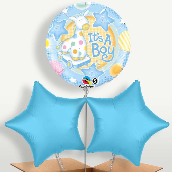 Giraffe Baby Boy Bunch of Balloons inflated with Helium | Party Save Smile