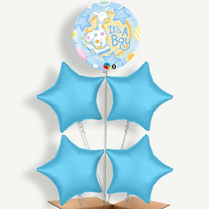 Giraffe Baby Boy Balloon Cluster Inflated with Helium | Party Save Smile