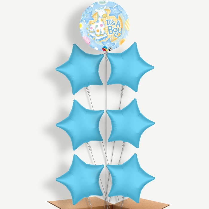 Giraffe Baby Boy Balloon Arrangement Inflated with Helium | Party Save Smile
