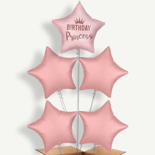 Pink Birthday Princess Balloon Cluster Inflated with Helium | Party Save Smile