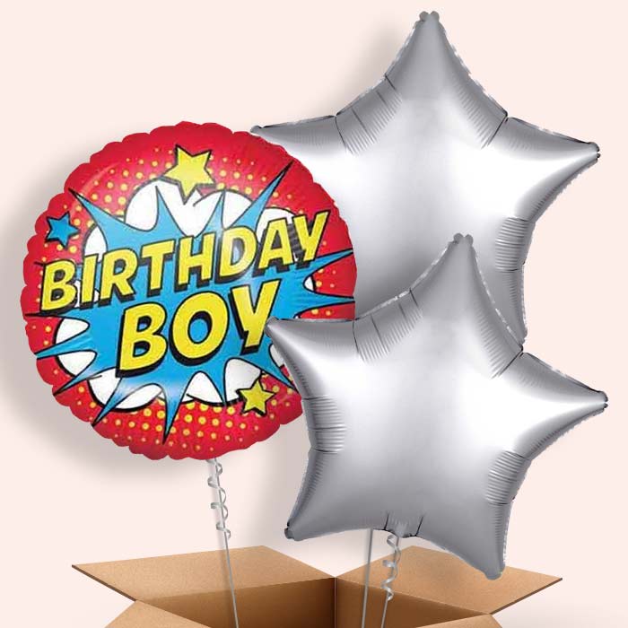 Superhero Inspired Birthday Boy Helium Balloon in a Box - 3 Balloons | Party Save Smile