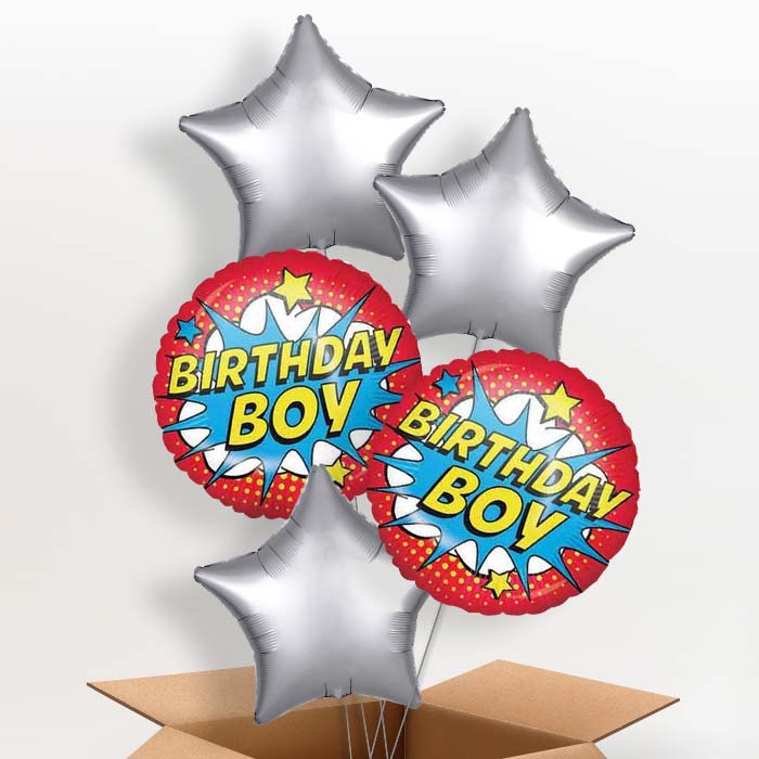 Superhero Inspired Birthday Boy Helium Balloon in a Box - 5 Balloons | Party Save Smile