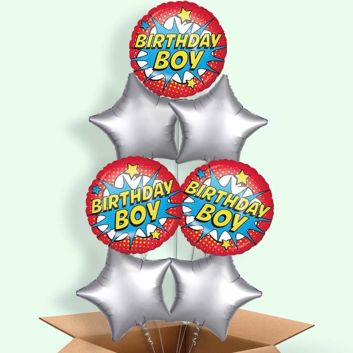 Superhero Inspired Birthday Boy Helium Balloon in a Box - 7 Balloons | Party Save Smile