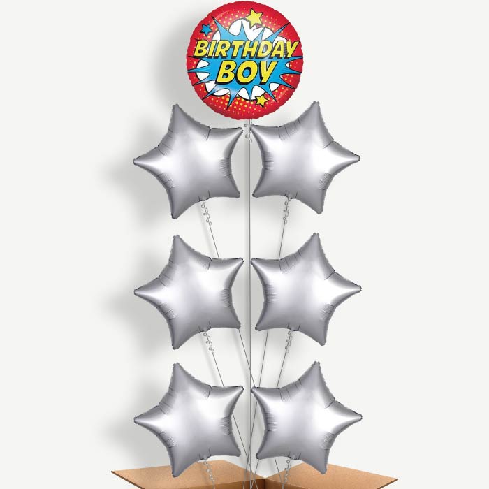 Superhero Inspired Birthday Boy Helium Balloon Arrangement | Party Save Smile