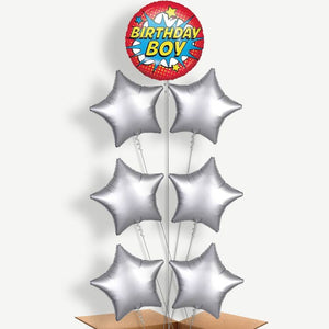 Superhero Inspired Birthday Boy 7 Helium Balloon Arrangement