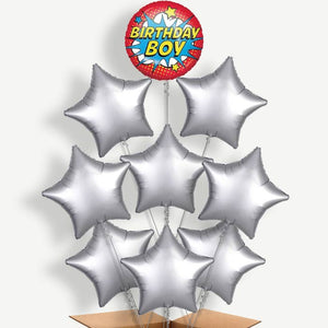 Superhero Inspired Birthday Boy 9 Helium Balloon Bundle