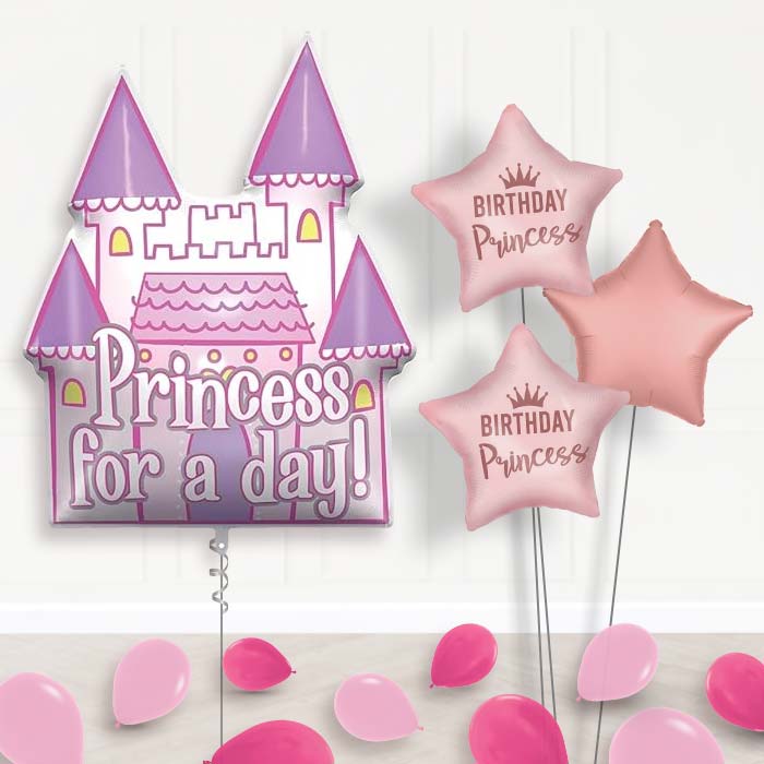 Princess Castle Balloon Bouquet (Princess for a Day)-Giant Balloon + 2 Themed Balloons + 1 Plain Balloon + Mini Balloons 
