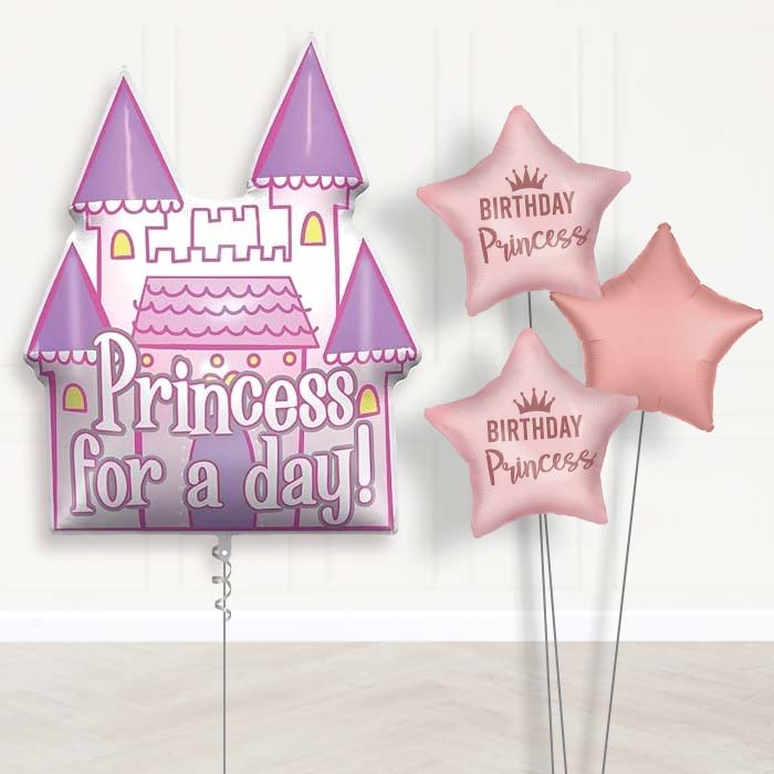 Princess Castle Balloon Bouquet Delivery (Princess for a Day)-Giant Balloon + 2 Themed Balloons + 1 Plain Balloon 
