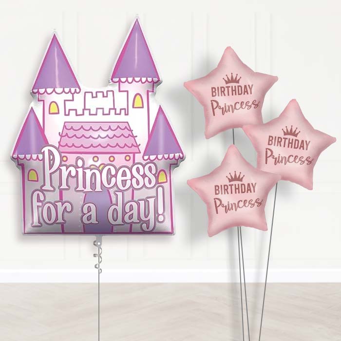 Princess Castle Balloon Bouquet Delivery (Princess for a Day) - 1 x Giant Balloon with Themed Bouquet