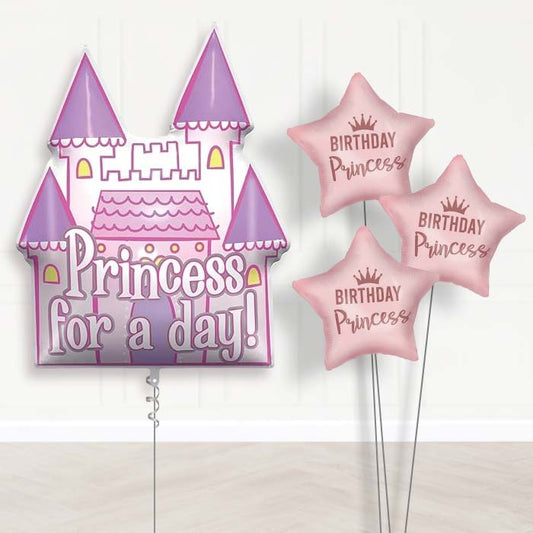 Princess Castle Balloon Bouquet Delivery (Princess for a Day) - 1 x Giant Balloon with Themed Bouquet