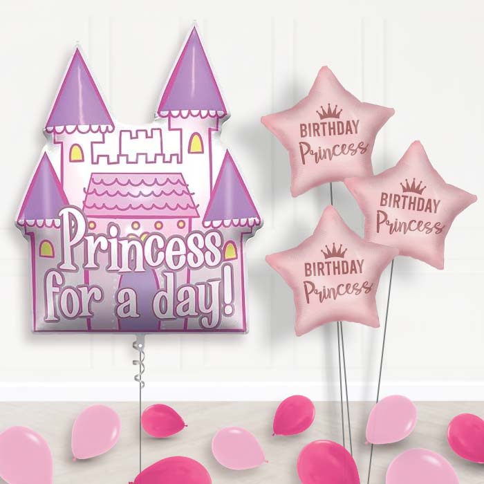 Princess Castle Balloon Bouquet Delivery (Princess for a Day) - 1 x Giant Balloon with Themed Bouquet and Latex | Party Save Smile