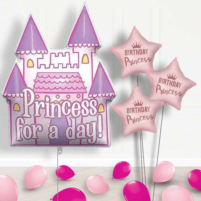 Princess Castle Balloon Bouquet Delivery (Princess for a Day) - 1 x Giant Balloon with Themed Bouquet and Latex