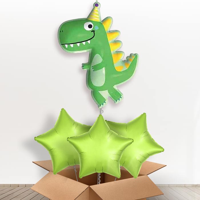 Dinosaur Shaped Balloon in a Box (Party Hat) - with 3 Plain Balloons | Party Save Smile