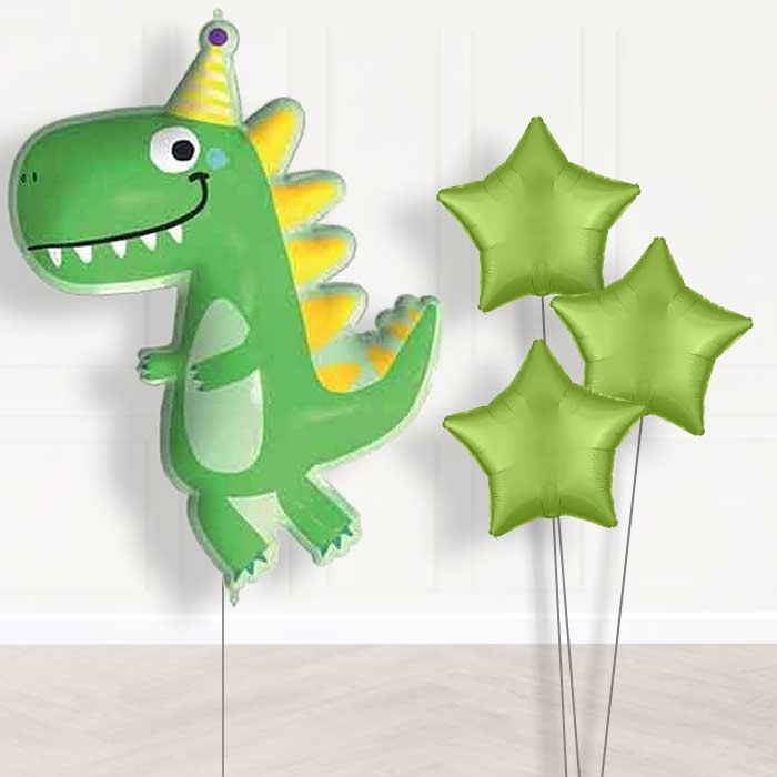 Dinosaur Shaped Balloon Bouquet Delivery (Party Hat) - 1 x Giant Balloon with Plain Bouquet | Party Save Smile