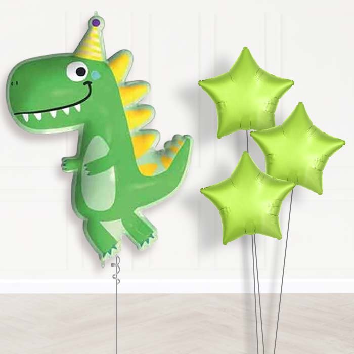 Dinosaur Shaped Balloon Bouquet Delivery (Party Hat) - 1 x Giant Balloon with Plain Bouquet | Party Save Smile