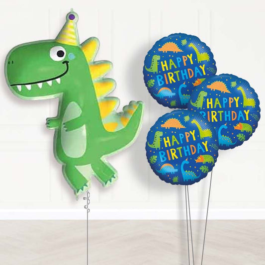 Dinosaur Shaped Balloon Bouquet Delivery (Party Hat) - 1 x Giant Balloon with Themed Bouquet | Party Save Smile