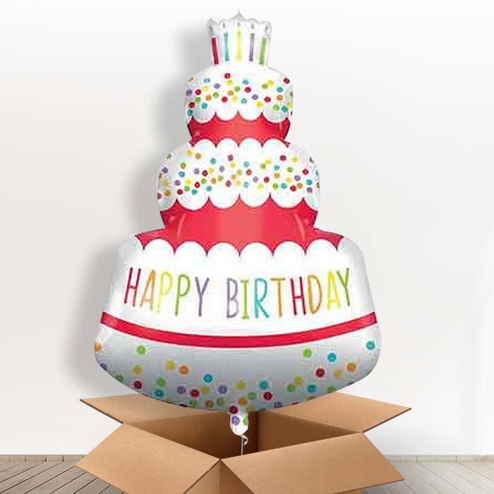 Colourful Happy Birthday Cake Shaped Balloon in a Box - 1 x Giant Balloon | Party Save Smile