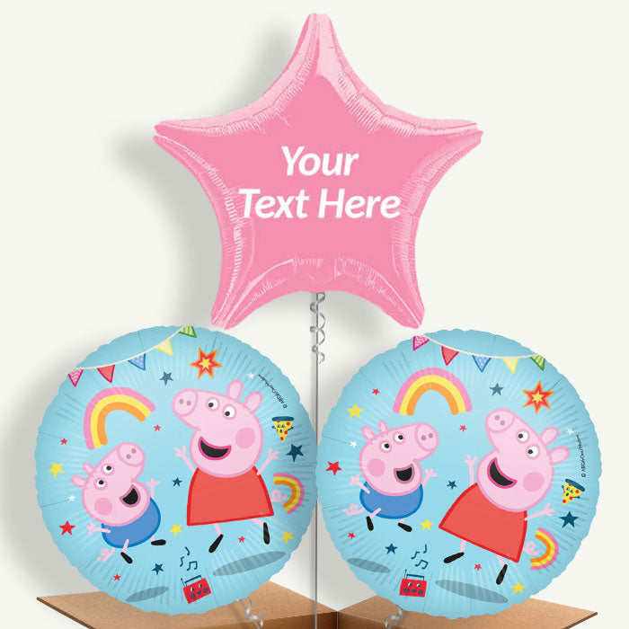 Personalised Peppa Pig Helium Balloons in a Box - Balloon Trio | Party Save Smile
