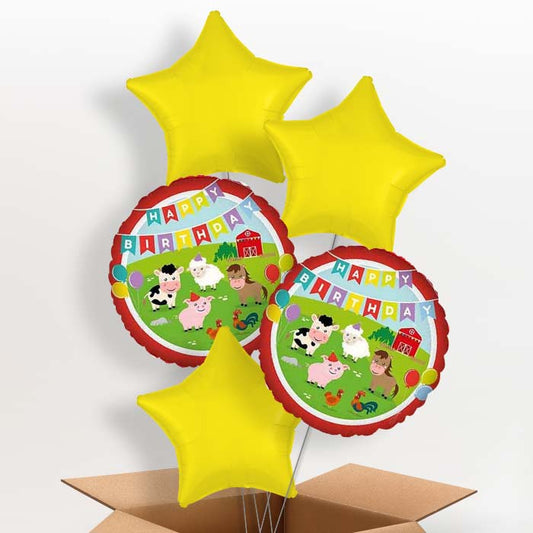 Farm Animal Helium Balloons in a Box (Happy Birthday) - 5 Balloon | Party Save Smile